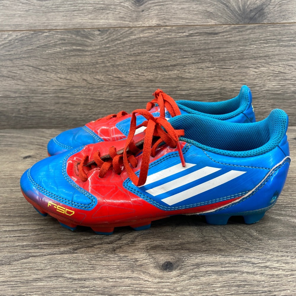 Adidas F50 Soccer Cleats Kids Size 3 Blue Red White Firm Ground Athletic Shoes